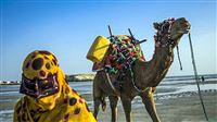 Iranian mother pets camel